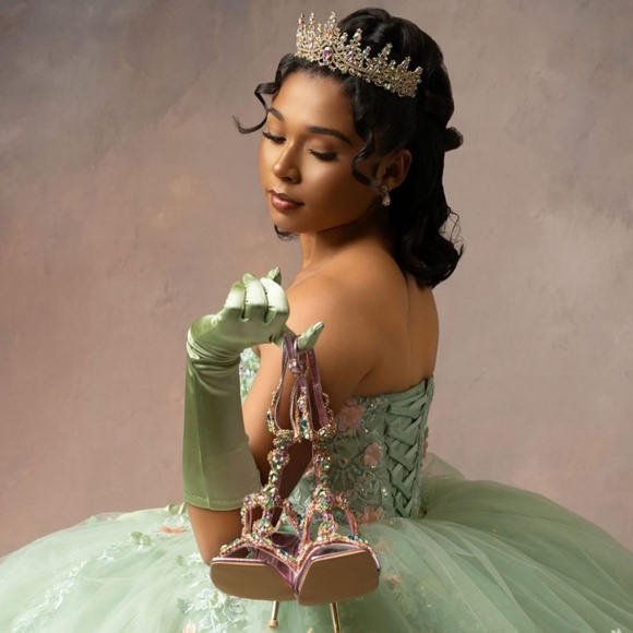 Sage Green Quinceañera Dress With Train - Picture 4 of 9